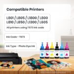 Splashjet T673 Compatible Refill Ink for Epson L805, L800, L1800, L810, L850 Printer - Compatible Ink Bottle for Epson T673 Ink Code (70gm x C/M/Y/Bk/LC/LM) Ink Color (Set) - 501717 - Image 6