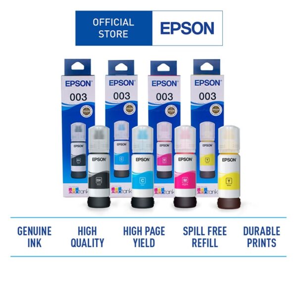 Epson 003 65ml Ink Bottle (Magenta, Yellow, Cyan, Black) Compatible with :L3110 /L3101/ L3150 / L4150 / L4160 / L6160 / L6170 / L6190 Printer Models - Image 4